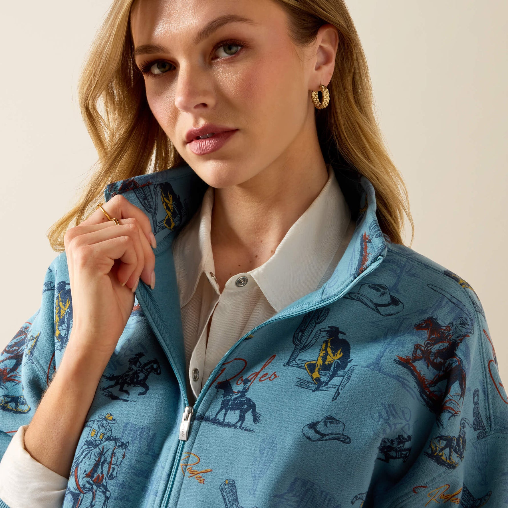 Womens western clothing Utah rodeo fashion Ariat Womens Painted Half Zip Sweatshirt Retro Rodeo SKU 10079452 Boltranchstore.com free shipping