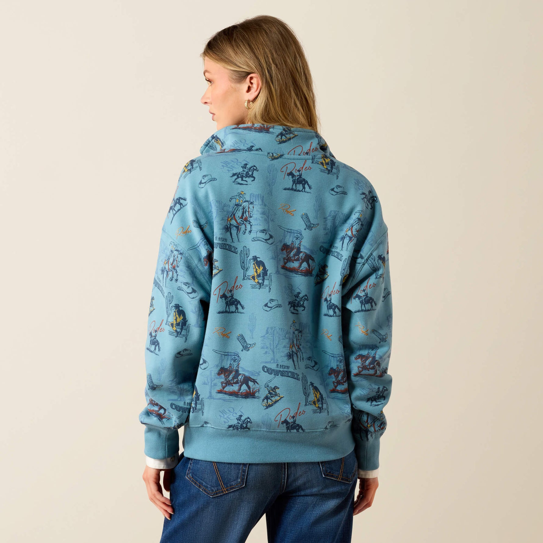 Western clothing womens fashion Utah boutique Ariat Womens Painted Half Zip Sweatshirt Retro Rodeo SKU 10079452 Boltranchstore.com free shipping
