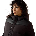 Ariat Frontier Puffer Jacket contrast western yoke with adjustable lined hood and zip front storm flap ranch wear