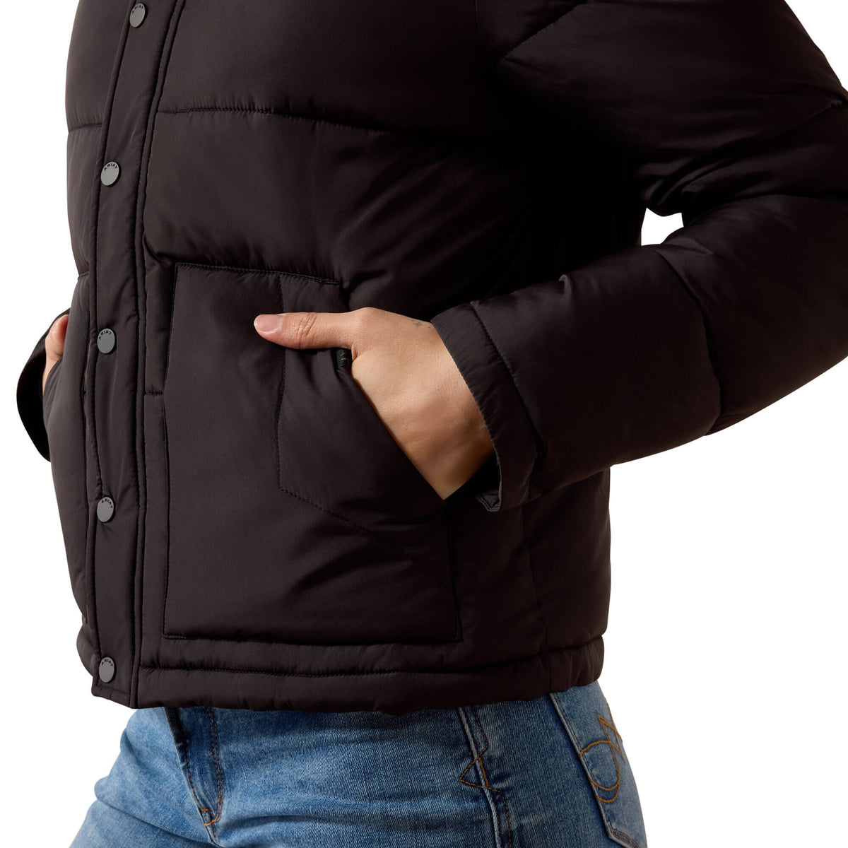 Ariat Frontier Puffer Jacket side hand pockets set into the quilted panels cowgirl outerwear