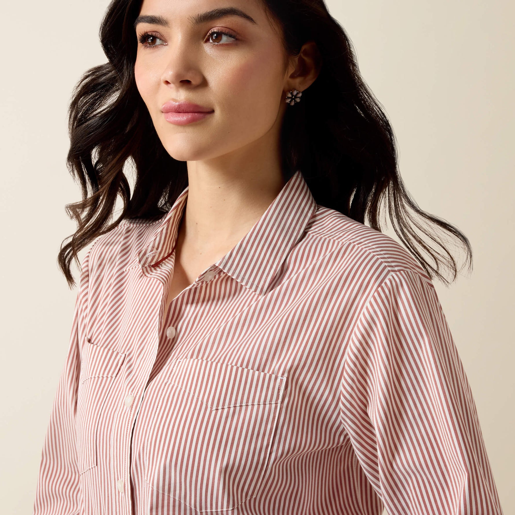 Womens western clothing Utah rodeo fashion Ariat Womens Everything Shirt Burnt Henna Stripe SKU 10079514 Boltranchstore.com free shipping