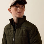 Ariat Boys Crius Insulated Jacket Forest Night full front zip closure with stand up collar and contrast dark interior lining cowboy Kamas