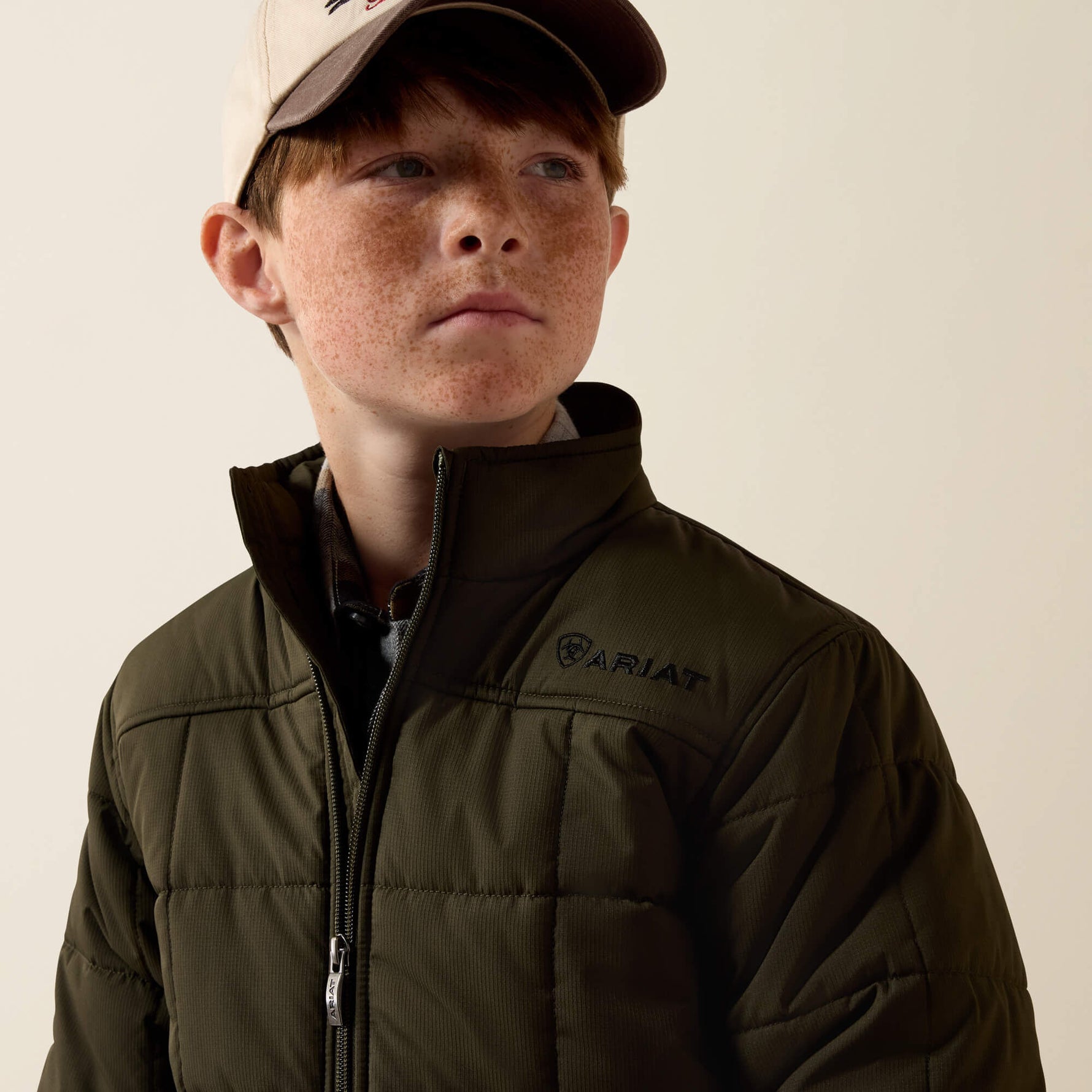 Ariat Boys Crius Insulated Jacket Forest Night full front zip closure with stand up collar and contrast dark interior lining cowboy Kamas