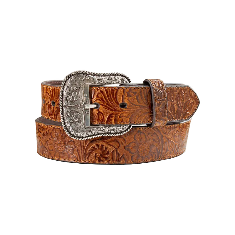 Ariat Ladies Belt Floral Embossed Brown womens western belt leather ariat 10079970 Boltranchstore.com Free Shipping