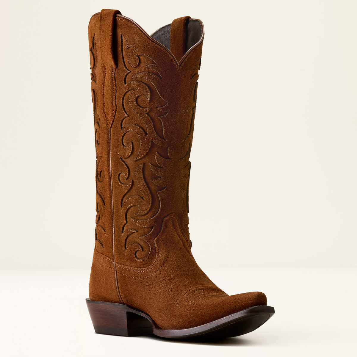 Ariat Womens Vallie X Toe Western Boot decorative tonal stitching sweeping across the suede shaft Kamas