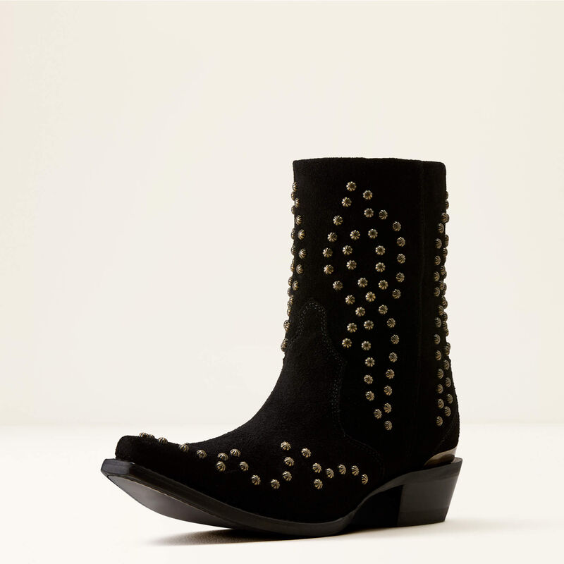  black suede western-style ankle boot with pointed toes and decorative metallic studs SKU 10080356 Ariat Womens Siren Western Boot
