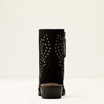 Ariat Siren X Toe Western Boot Black Suede studded heel counter and stacked dress heel womens western clothing