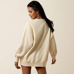 Ariat Womens Oversize Sweatshirt Parchment roomy oversized slouchy fit with dropped shoulders and ribbed cuffs and hem cowgirl style