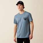 Ariat Mens Rope and Ride T Shirt Light Denim classic crew neck with short sleeves and an easy relaxed fit ranch 