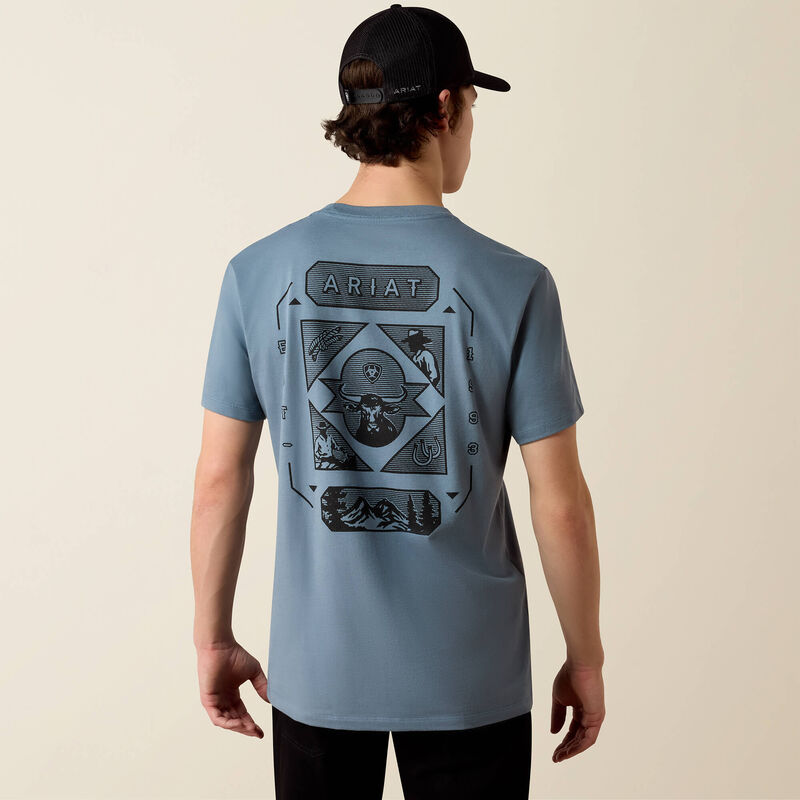 Ariat Mens Rope and Ride T Shirt Light Denim light denim blue cotton graphic tee mens western clothing Utah SKU 10080601