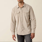 Ariat Mens Retro Handorf Corduroy Fitted Snap Shirt Sand sand cotton corduroy western snap shirt with a soft fine wale texture mens western clothing Utah SKU 10080647