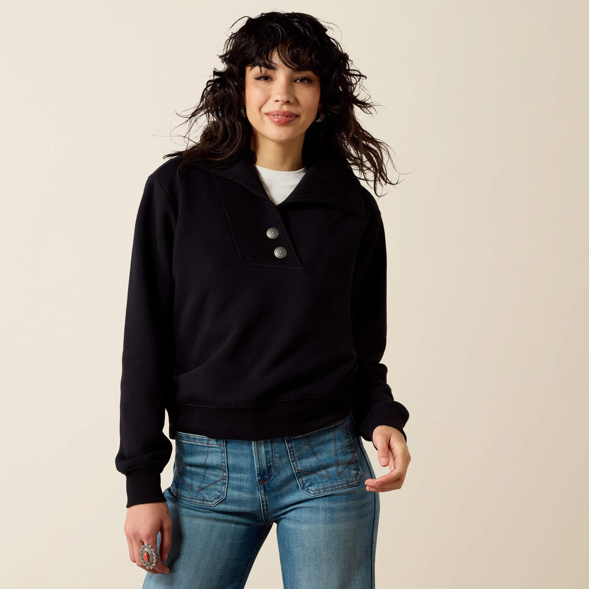 Ariat Womens Butler Pullover Black cotton blend fleece western pullover womens western boutique Utah SKU 10080680