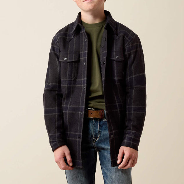 Ariat Boys Retro Shirt Jacket Charcoal Plaid charcoal plaid polyester shirt jacket kids western clothing Utah SKU 10080730