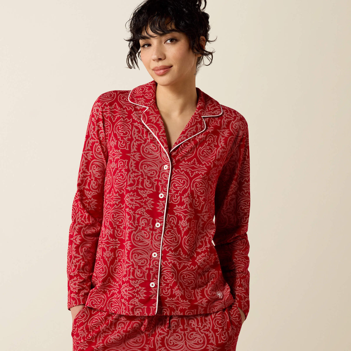 Ariat Dreams Pajama Set notch collar with contrast white piping and button front closure ranch wear