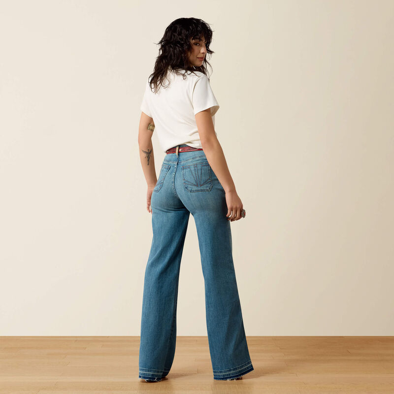 Ariat Womens Ultra High Rise Mavis Wide Leg Jeans ultra high rise waist fitted through the hip western fashion