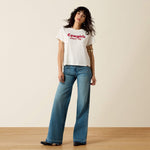 Ariat Womens Ultra High Rise Mavis Wide Leg Jeans dressed up with boots or heels for rodeo nights and dinners Park City