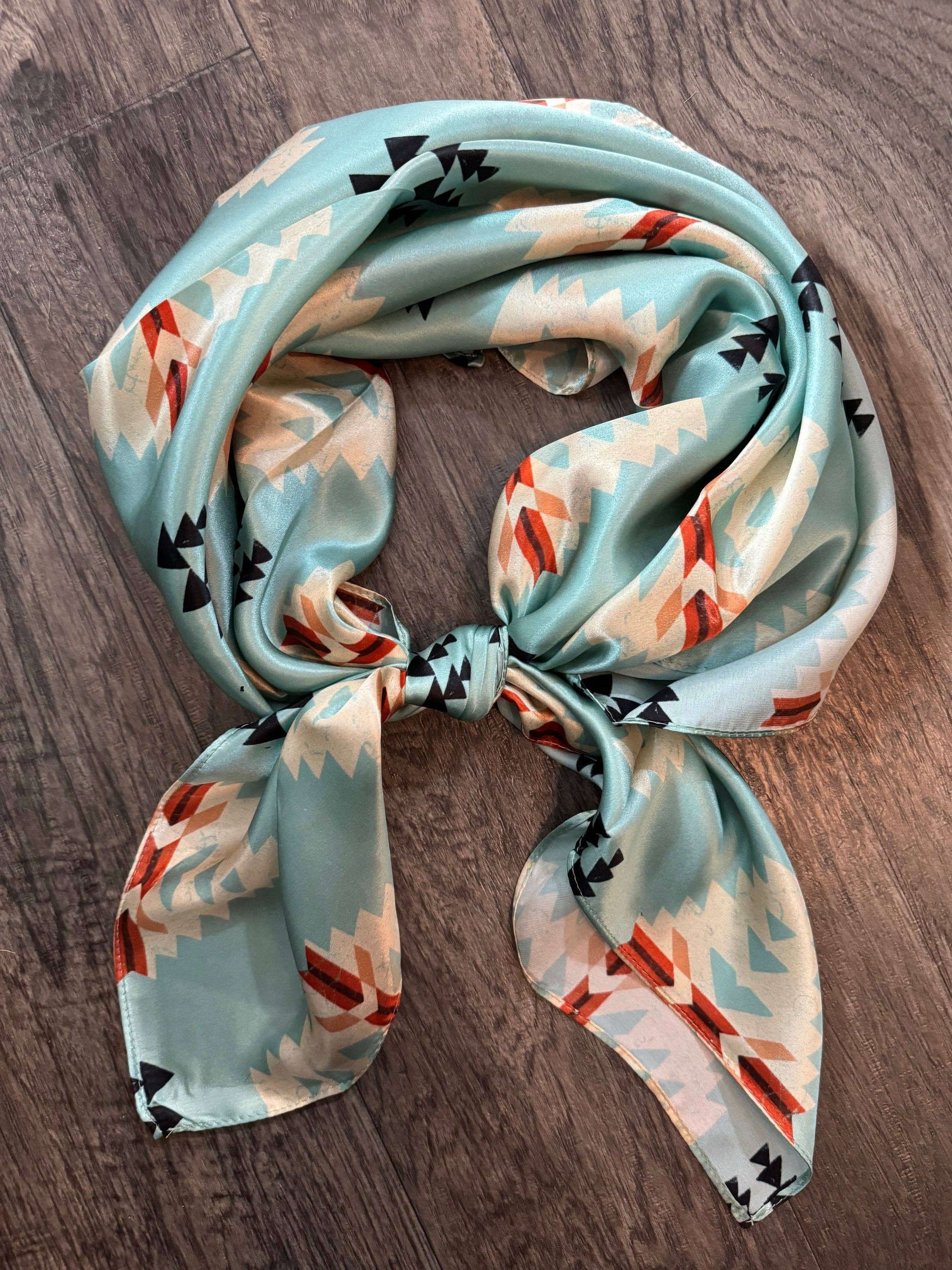 100% Silk Wild Rag Aztec Native Light Blue mens womens unisex scarf horseback riding wind gift christmas western fashion neck scarf Boltranchstore.com free shipping