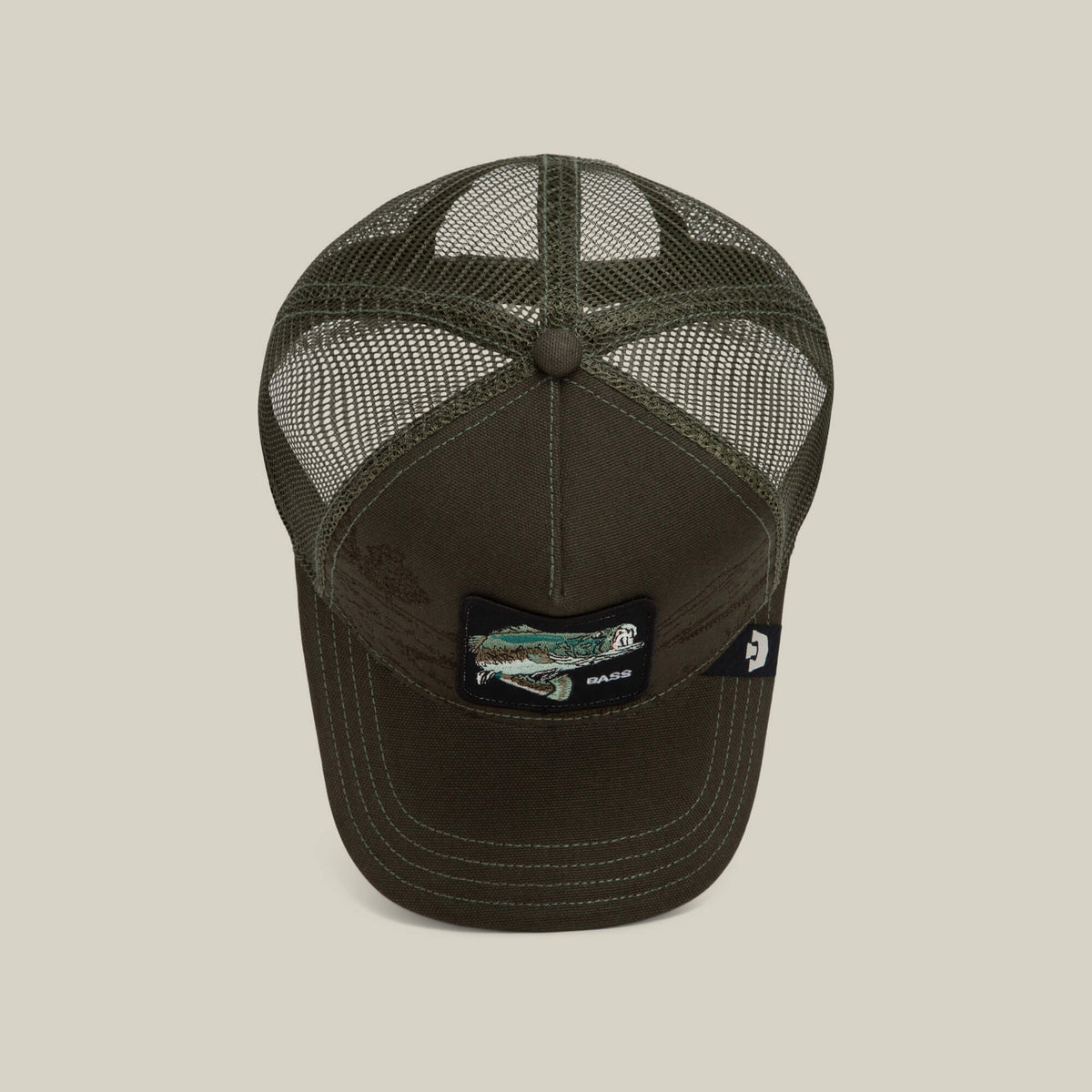 Goorin Bros Badlands Bass six panel crown with a matching covered top button and clean seams rodeo ready