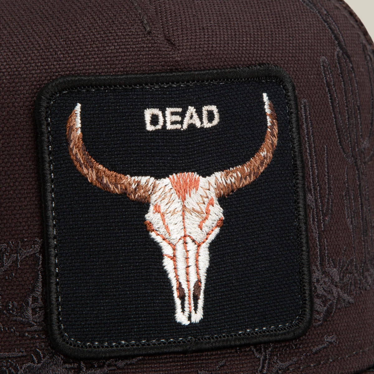 Goorin Bros Badlands Skull embroidered patch framed clean on the crown with tonal stitching western fashion