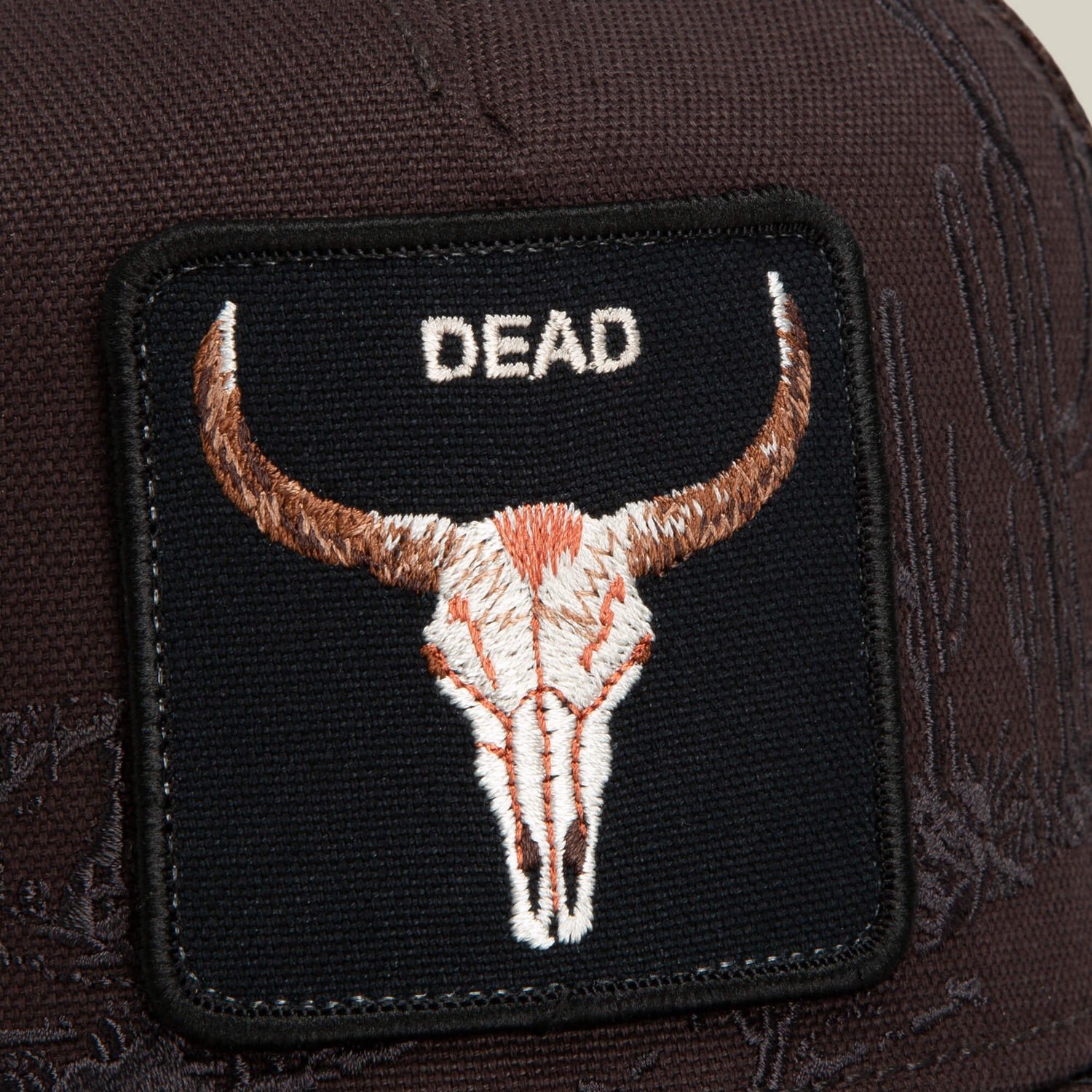 Goorin Bros Badlands Skull embroidered patch framed clean on the crown with tonal stitching western fashion