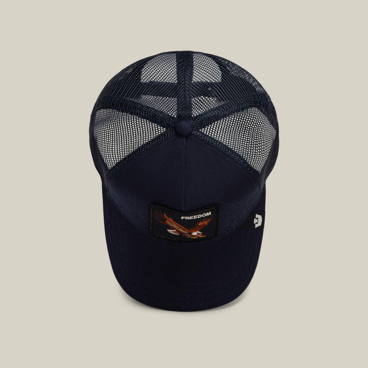 Goorin Bros Badlands Eagle six panel crown with a matching covered top button and clean seams rodeo ready