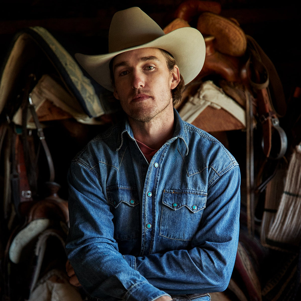 Stetson Mens Turquoise Snap Denim Shirt
