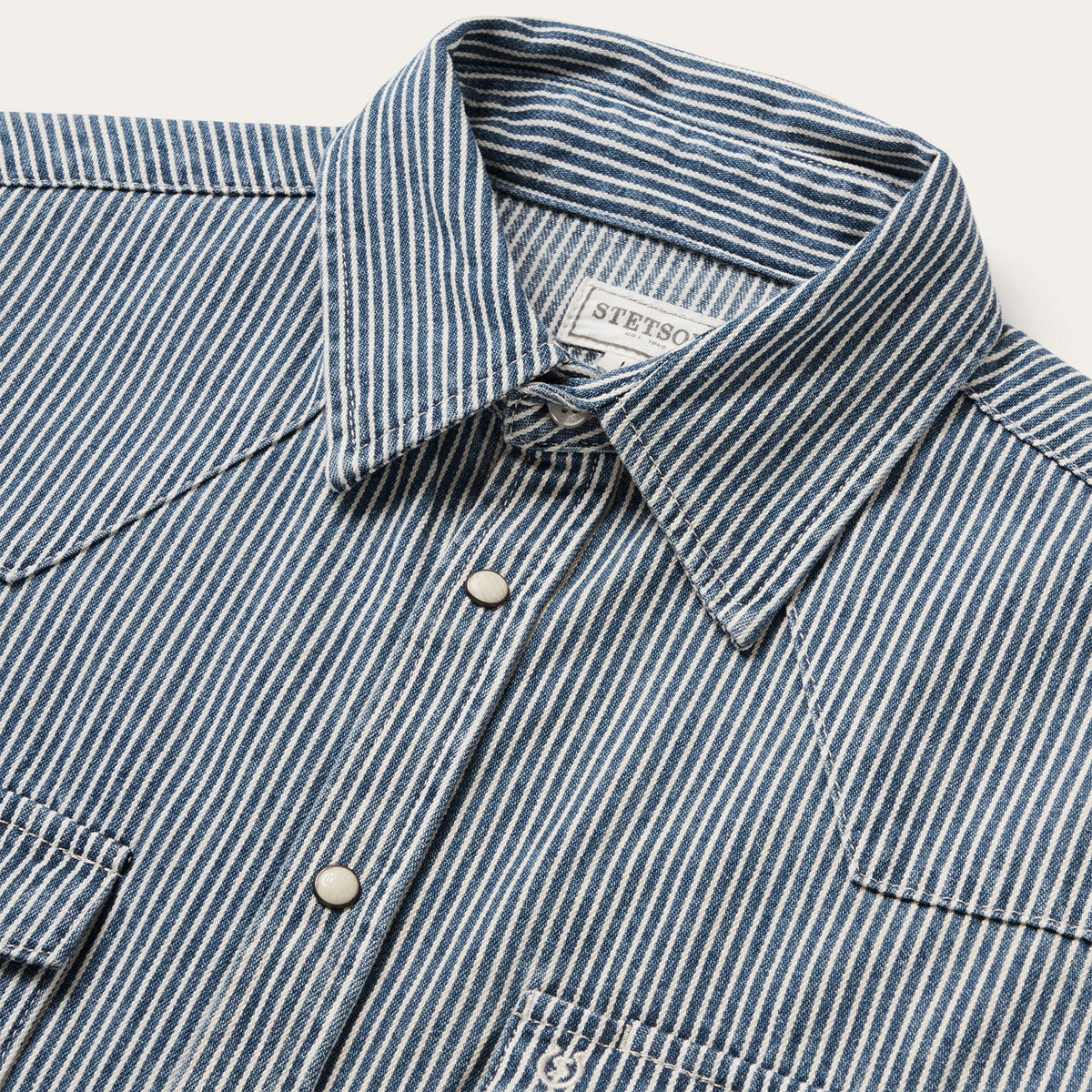 Stetson Denim Stripe Western Shirt classic pearl snap front with Stetson logo snaps western clothing