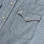 Stetson Denim Stripe Western Shirt curved chest pockets with snap flaps and S logo embroidery Kamas