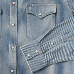 Stetson Denim Stripe Western Shirt two snap roper cuff with Stetson embroidered cuff placket