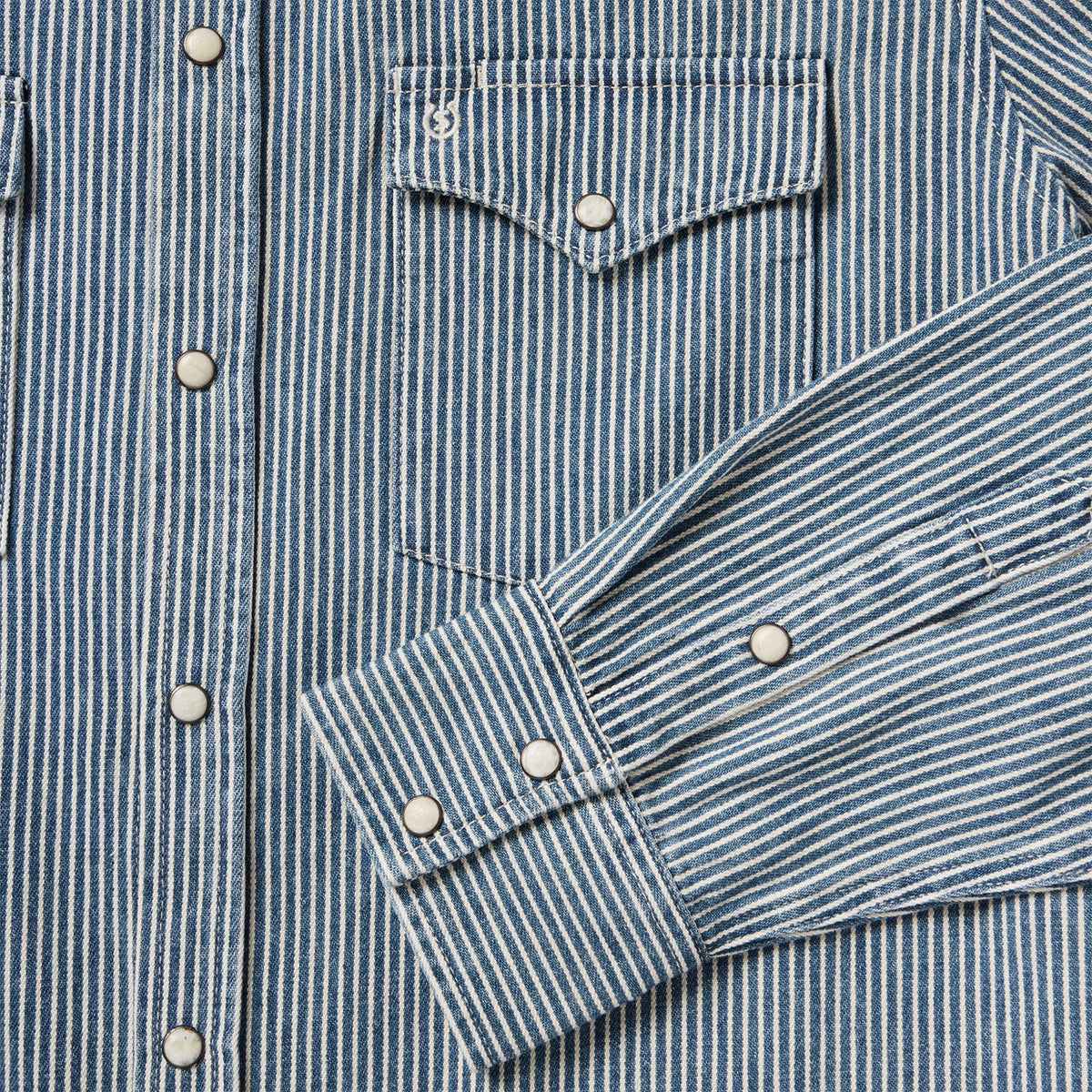 Stetson Denim Stripe Western Shirt two snap roper cuff with Stetson embroidered cuff placket