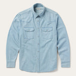 Stetson Chambray Oxford Western Shirt Blue blue cotton chambray oxford western shirt with pearl snaps mens western clothing Utah SKU 1100104659367BU