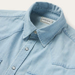 Stetson Chambray Oxford Western Shirt Blue one point pockets and embroidered S logo at chest Park City