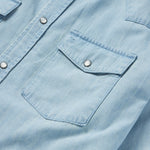Stetson Chambray Oxford Western Shirt Blue shorter hem made to wear tucked or untucked everyday ranch wear
