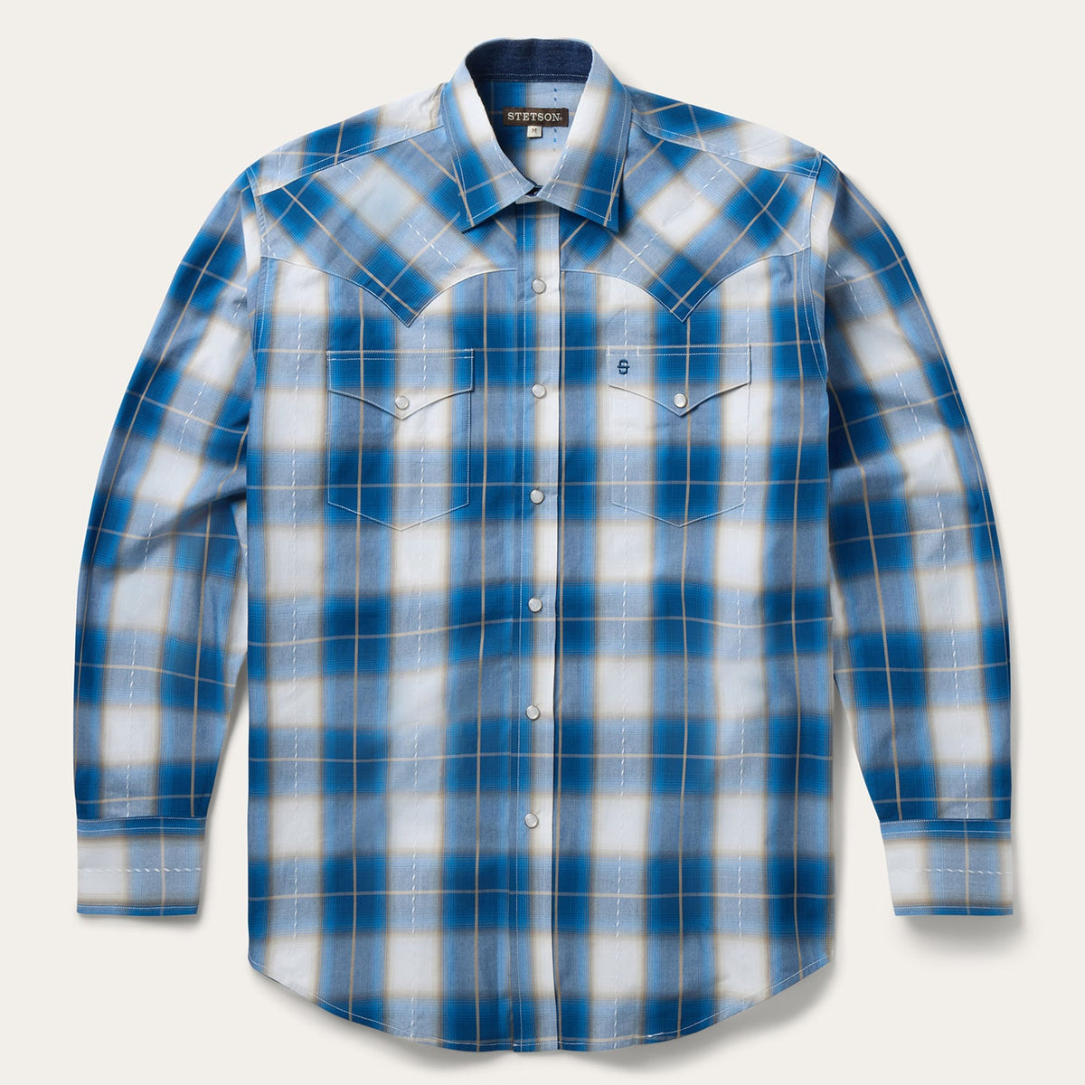 Stetson Mens Azure Ombre Shirt 11-001-0478-2010-BU plaid western stetson pearl snap shirt Boltranchstore.com Free Shipping