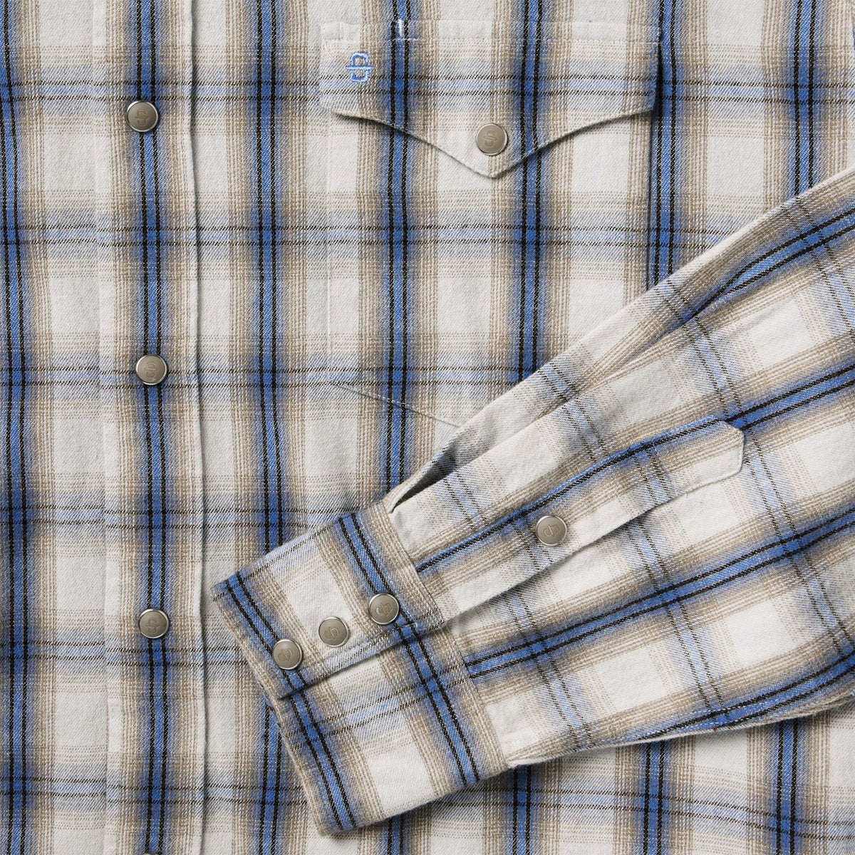 Stetson Flannel Plaid Western Shirt Blue soft garment washed flannel for cool evenings and rodeo weekends Kamas