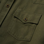 Stetson Rugged Twill Western Shirt Jacket Olive logo button front with one button cuffs and S embroidery Kamas