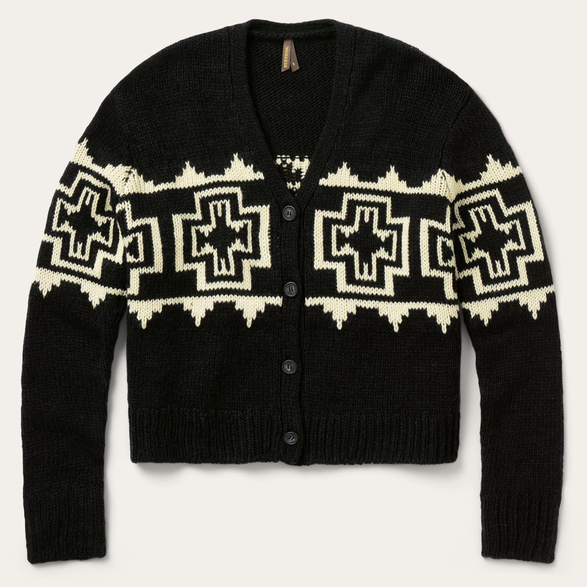 Stetson Southwest Cardigan black wool blend knit cardigan with Southwestern stripe womens western boutique Utah SKU 1102705397056BL