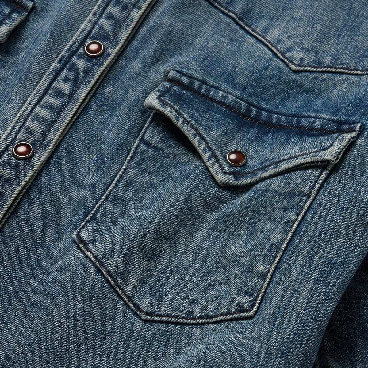 Stetson Stretch Denim Western Shirt single point chest pockets with flaps and curved yokes