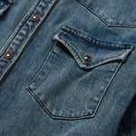 Stetson Stretch Denim Western Shirt single point chest pockets with flaps and curved yokes