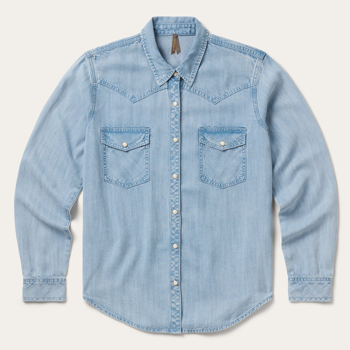 Stetson Light Denim Western Shirt light wash lyocell denim snap shirt womens western boutique Utah SKU 1105005657058BU