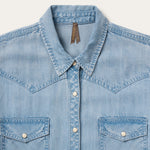 Stetson Light Denim Western Shirt single point patch pockets with snap closure flaps