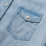 Stetson Light Denim Western Shirt slightly curved front and back yokes with full snap placket