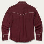 Stetson Twill Western Shirt Wine faux pocket flaps with piped edges Park City