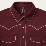 Stetson Twill Western Shirt Wine deep four snap cuffs with piping above rodeo