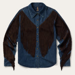 Stetson Denim Fringe Western Shirt dark cotton denim western shirt with leather fringe womens western boutique Utah SKU 1105005947033BU