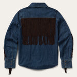 Stetson Denim Fringe Western Shirt fold down collar with full snap front placket