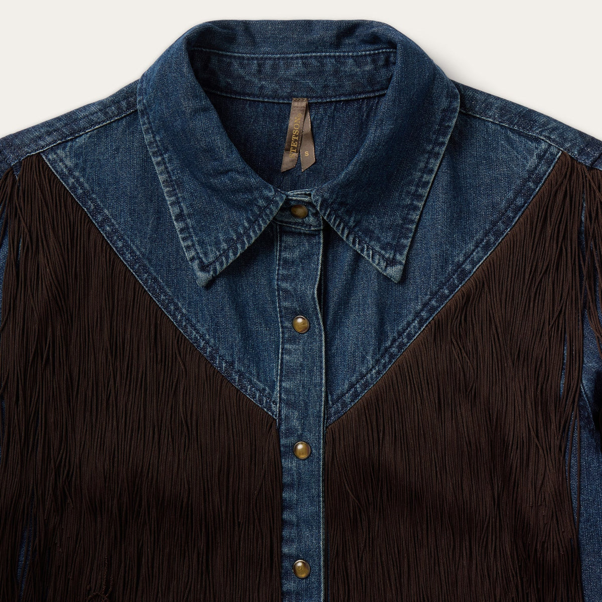 Stetson Denim Fringe Western Shirt deep cuffs with two snaps western clothing