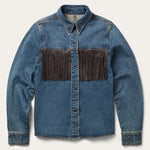 Stetson Leather Fringe Denim Shirt 11-050-0594-7063 womens western wear fashion shacket jacket at Boltranchstore.com free shipping