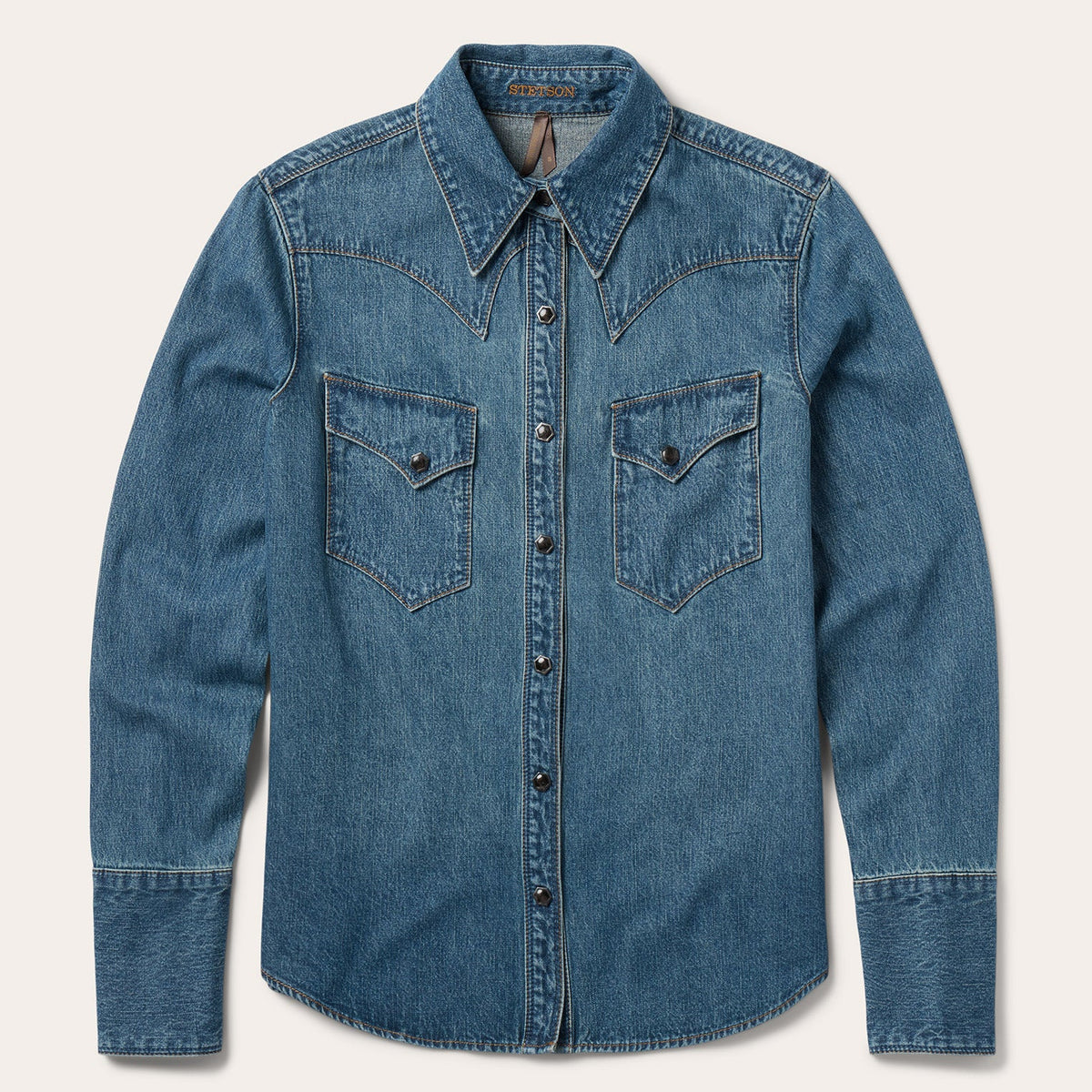 11-050-0594-9363-BU_Stetson Chocolate Snap Western Womens Denim Shirt womens cowgirl denim shirt free shipping Boltranchstore.com