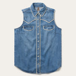 Stetson Womens Sleeveless Blouse 11-052-0565-3013 denim western top Boltranchstore.com Free Shipping womens western fashion summer outfit 